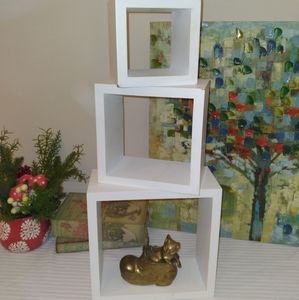 Boho Style White wooden Cube shelving set of three